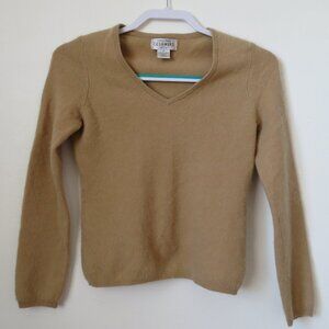 Sutton Studio Cashmere Women's Sweater Tan V-Neck Petite Medium